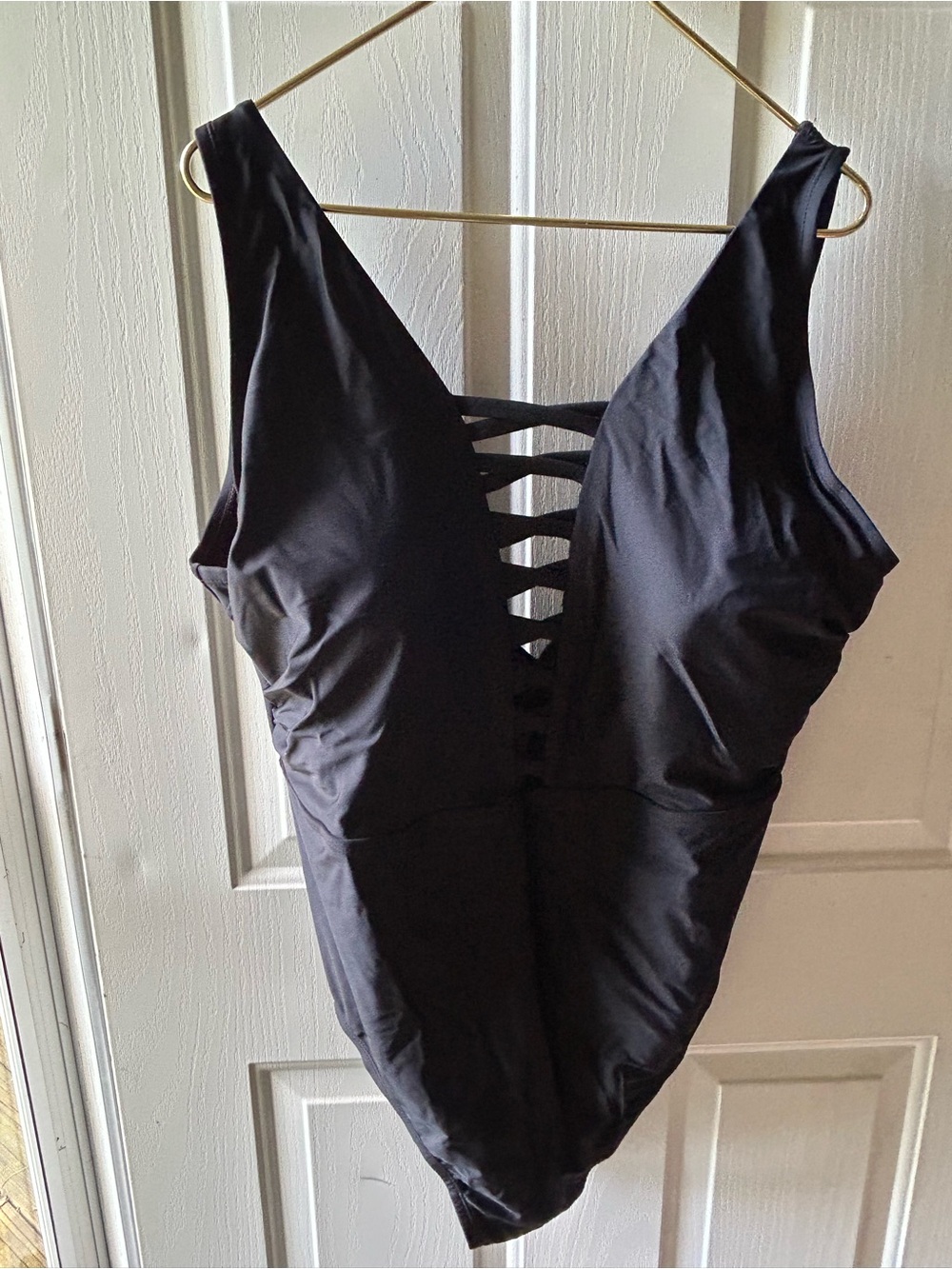 Black One-Piece Swimsuit with Lattice Front